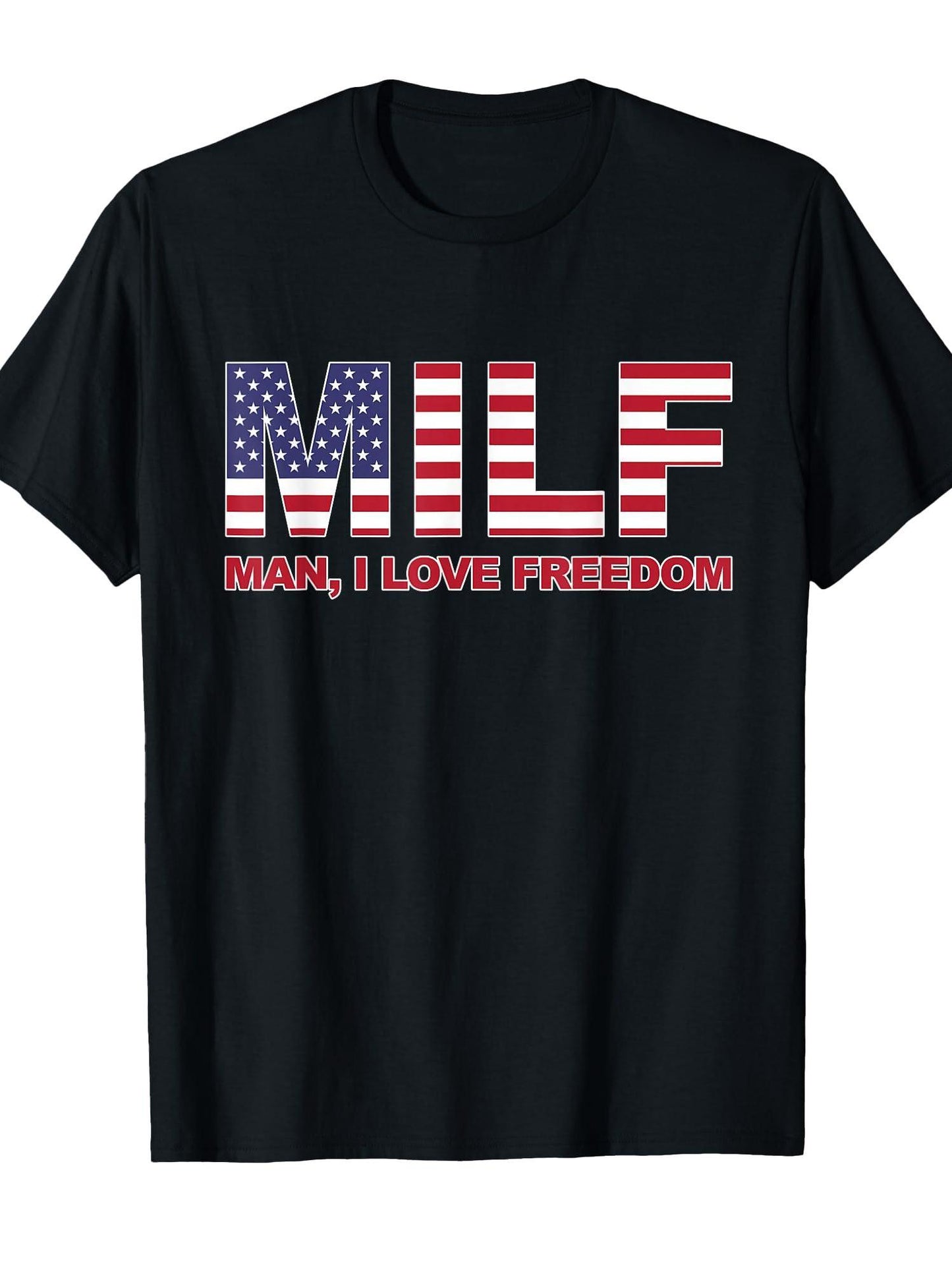 Milf Man I Love Freedom American Flag United States America T-shirt Milf 220gsm Cotton Round Neck Short Sleeve Casual Henley Shirt Men T-shirt