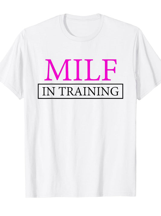 Milf In Training Womens Milf Training Wife Milf In Training T-shirt Milf 220gsm Cotton Round Neck Short Sleeve Casual Henley Shirt Men T-shirt
