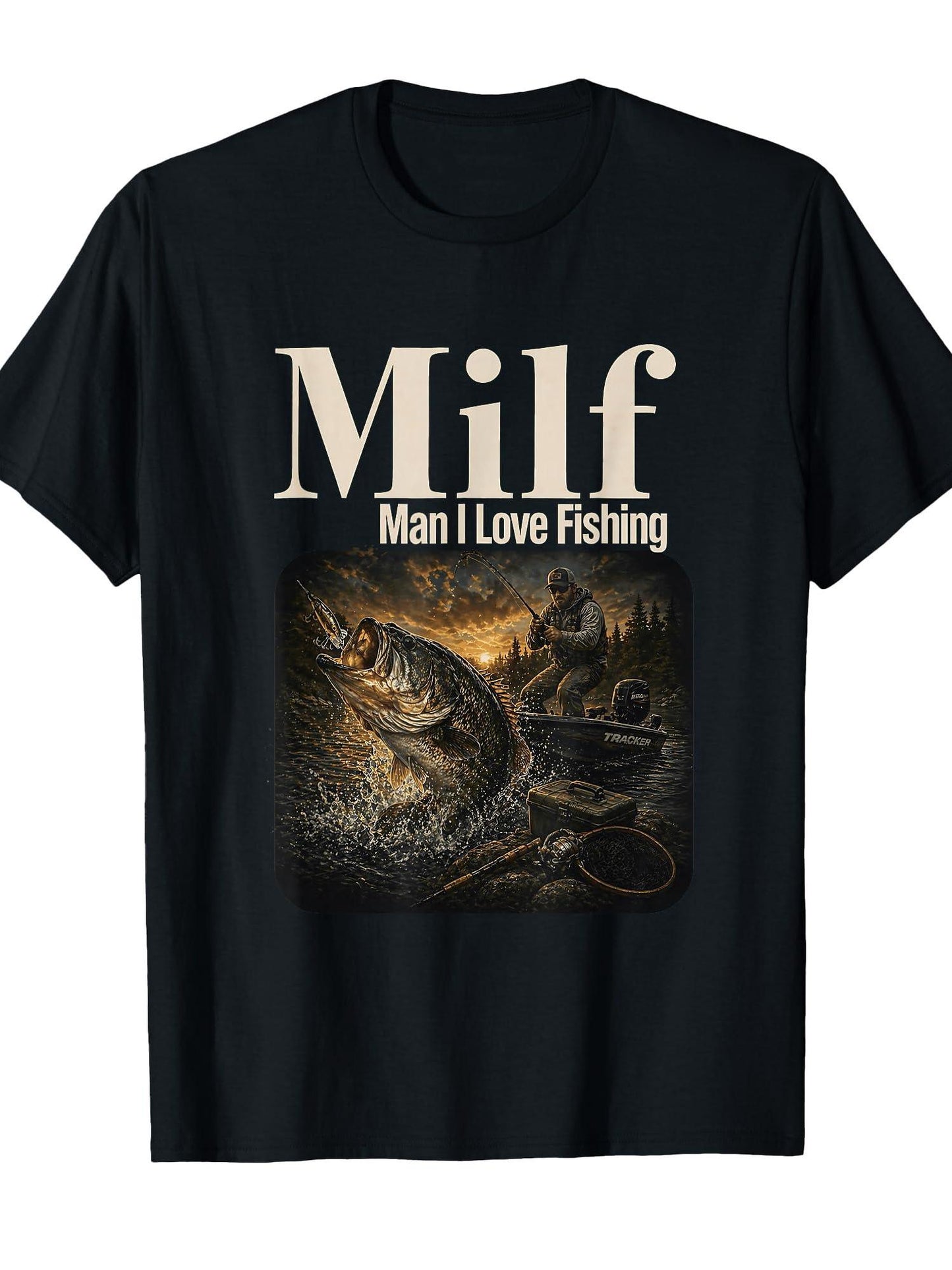 Fishing Milf Man I Love It Funny T-shirt Milf 220gsm Cotton Round Neck Short Sleeve Casual Henley Shirt Men T-shirt