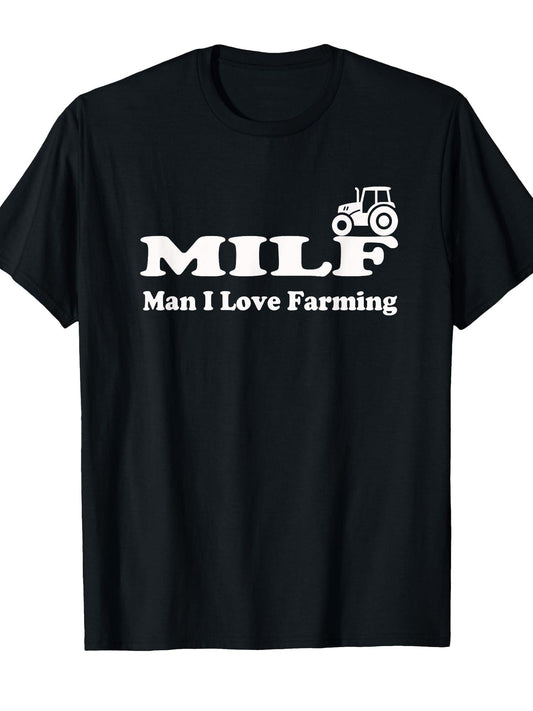 Man I Love Farming Shirt Milf T-shirt Milf 220gsm Cotton Round Neck Short Sleeve Casual Henley Shirt Men T-shirt