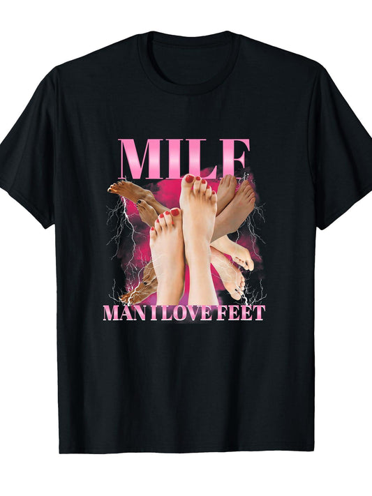 Milf Man I Love Feet Funny Sexy Inappropriate Dirty Adult T-shirt Milf 220gsm Cotton Round Neck Short Sleeve Casual Henley Shirt Men T-shirt