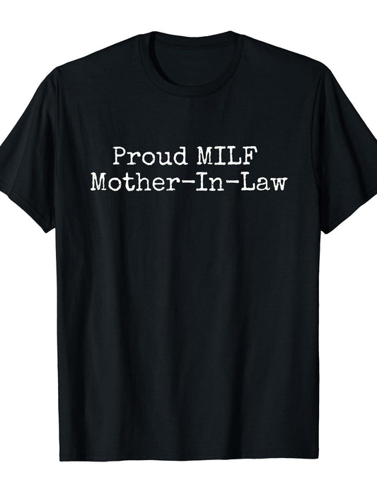 Proud Milf Mother-in-law T-shirt Milf 220gsm Cotton Round Neck Short Sleeve Casual Henley Shirt Men T-shirt