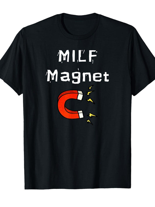 Fun Graphic- Milf Magnet T-shirt Milf 220gsm Cotton Round Neck Short Sleeve Casual Henley Shirt Men T-shirt