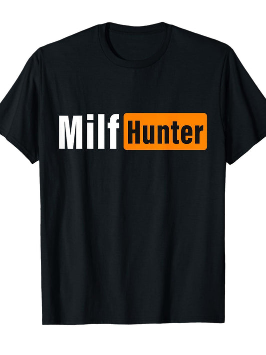Milf Milfs Hunter Funny Adult Humor T-shirt Milf 220gsm Cotton Round Neck Short Sleeve Casual Henley Shirt Men T-shirt