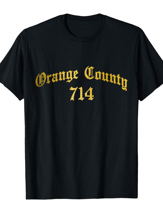 Orange County Area Code 714 Pride California Santa Ana T-shirt Orange County 220gsm Cotton Round Neck Short Sleeve Casual Henley Shirt Men T-shirt