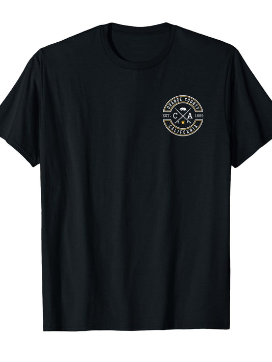 Orange County California Ca Retro Surfer Beach Front T-shirt Orange County 220gsm Cotton Round Neck Short Sleeve Casual Henley Shirt Men T-shirt