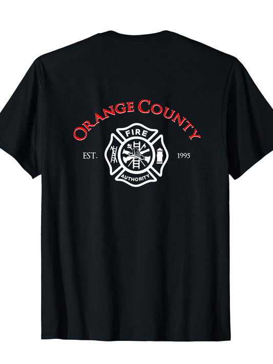 Orange County Fire Authority California Fireman Duty T-shirt T-shirt Orange County 220gsm Cotton Round Neck Short Sleeve Casual Henley Shirt Men T-shirt