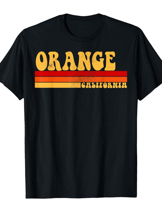 Orange California City Vintage Roots Retro Design 70s 80s T-shirt Orange County 220gsm Cotton Round Neck Short Sleeve Casual Henley Shirt Men T-shirt