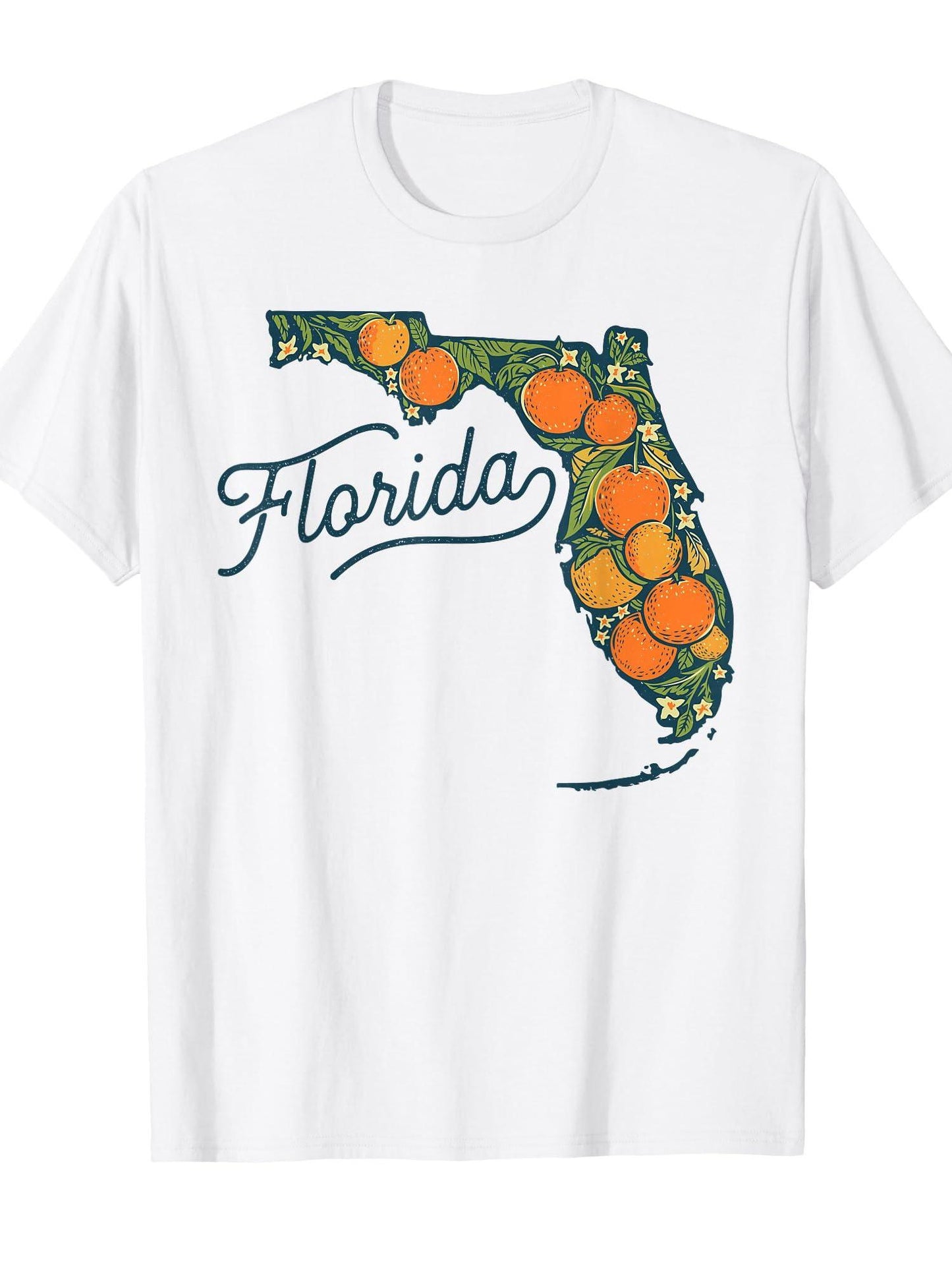 Florida Sunshine State Map Orange Citrus Fruit Retro Vintage T-shirt Orange County 220gsm Cotton Round Neck Short Sleeve Casual Henley Shirt Men T-shirt