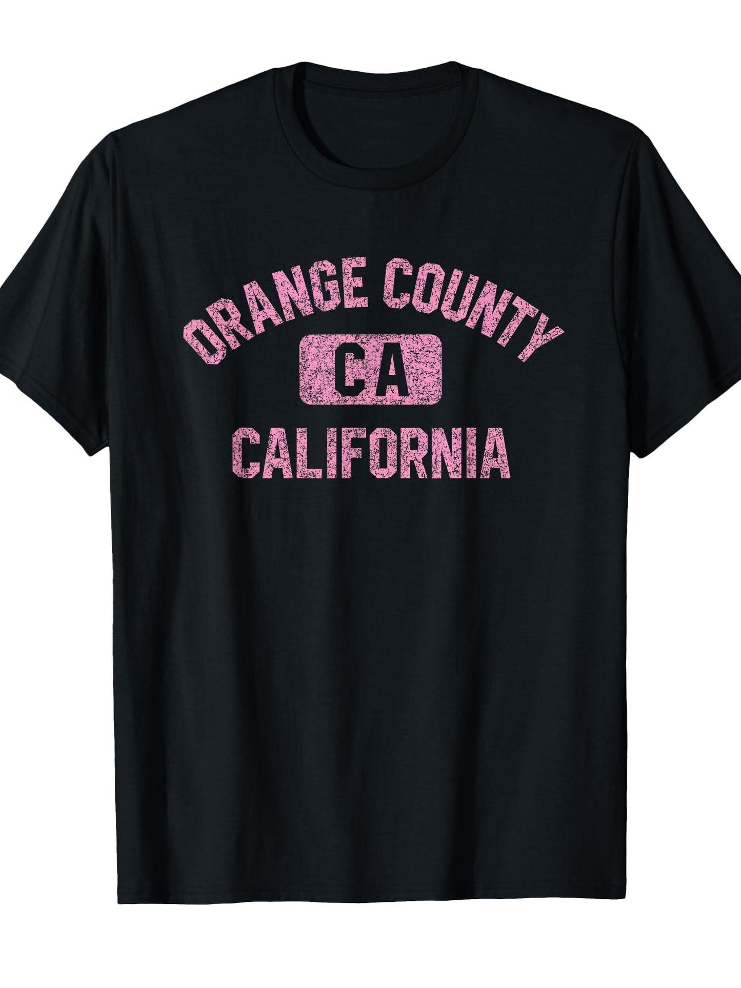 Orange County California Gym Style Distressed Pink Print T-shirt Orange County 220gsm Cotton Round Neck Short Sleeve Casual Henley Shirt Men T-shirt