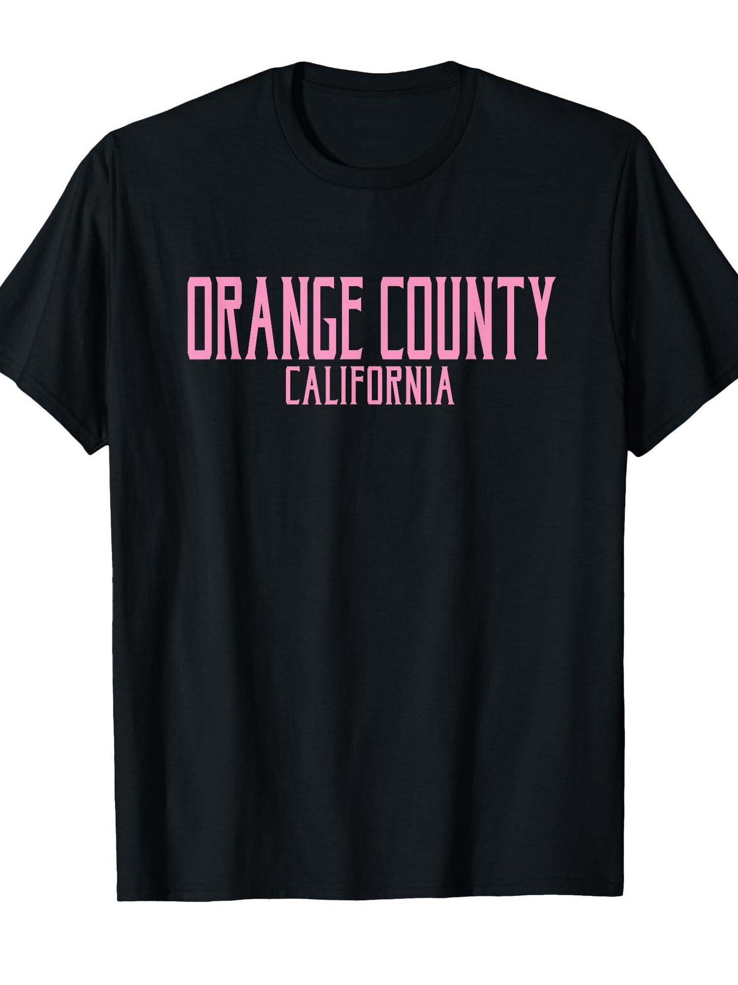 Orange County California Text Pink Print T-shirt Orange County 220gsm Cotton Round Neck Short Sleeve Casual Henley Shirt Men T-shirt