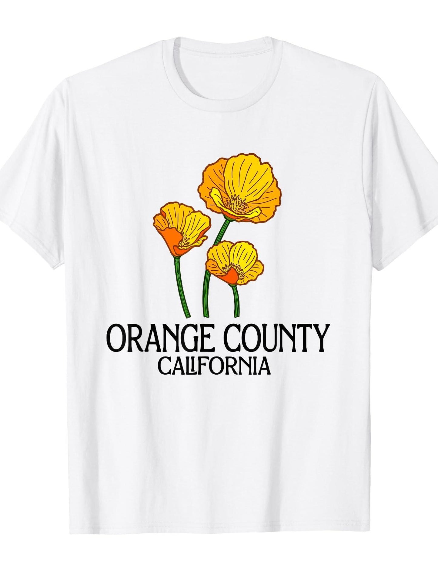 Orange County California Ca Poppy Flower State City Vintage T-shirt Orange County 220gsm Cotton Round Neck Short Sleeve Casual Henley Shirt Men T-shirt