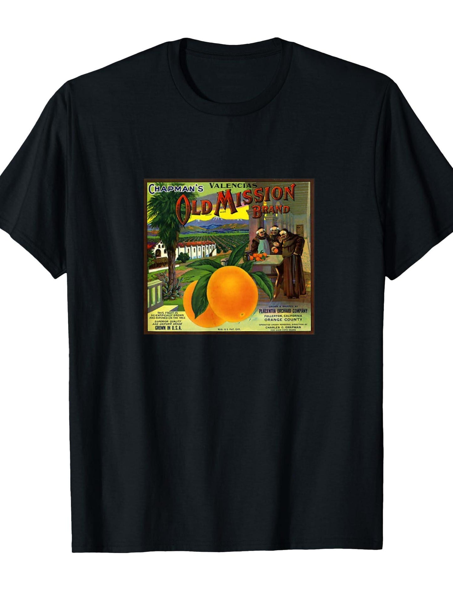Old Mission Orange Fruit Crate Label Art T-shirt T-shirt Orange County 220gsm Cotton Round Neck Short Sleeve Casual Henley Shirt Men T-shirt