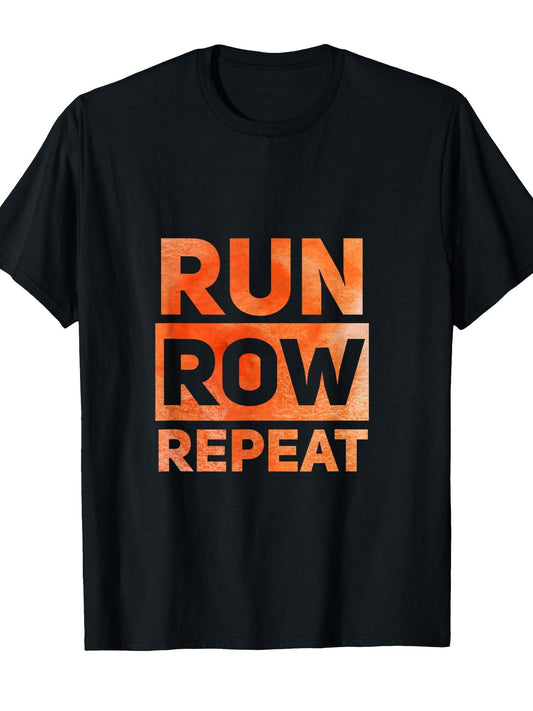 Run Row Repeat Fitness Tshirt With Orange Letters T-shirt Orange County 220gsm Cotton Round Neck Short Sleeve Casual Henley Shirt Men T-shirt