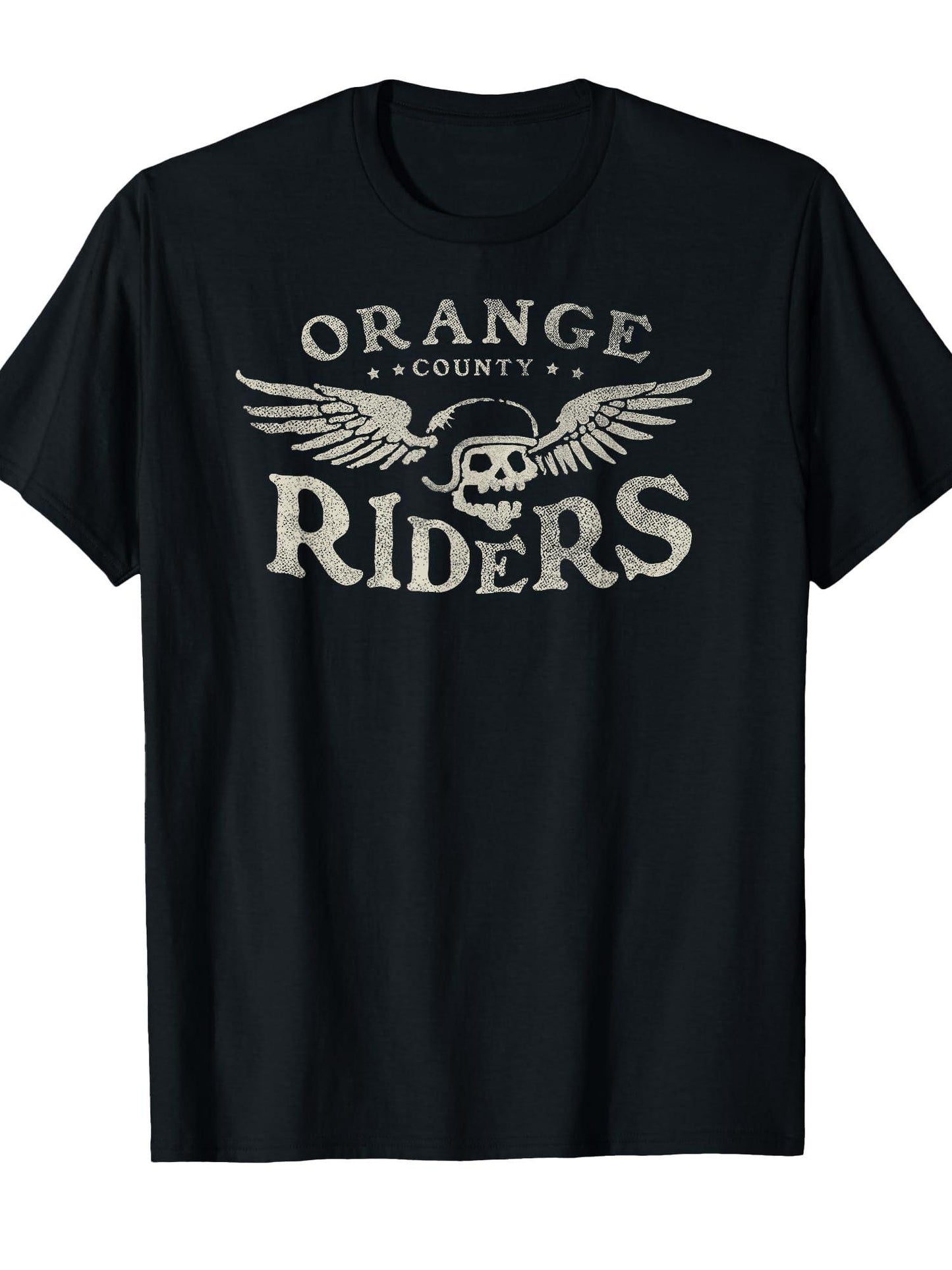 Orange County Riders - Motorcycle Skull Wings T-shirt Orange County 220gsm Cotton Round Neck Short Sleeve Casual Henley Shirt Men T-shirt