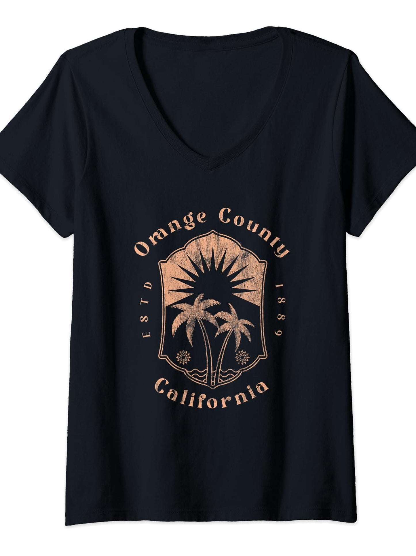 Womens Orange County California Retro Surfer Vintage Beach T-shirt Orange County 220gsm Cotton Round Neck Short Sleeve Casual Henley Shirt Men T-shirt