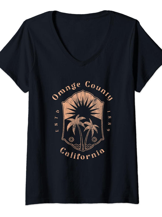 Womens Orange County California Retro Surfer Vintage Beach T-shirt Orange County 220gsm Cotton Round Neck Short Sleeve Casual Henley Shirt Men T-shirt