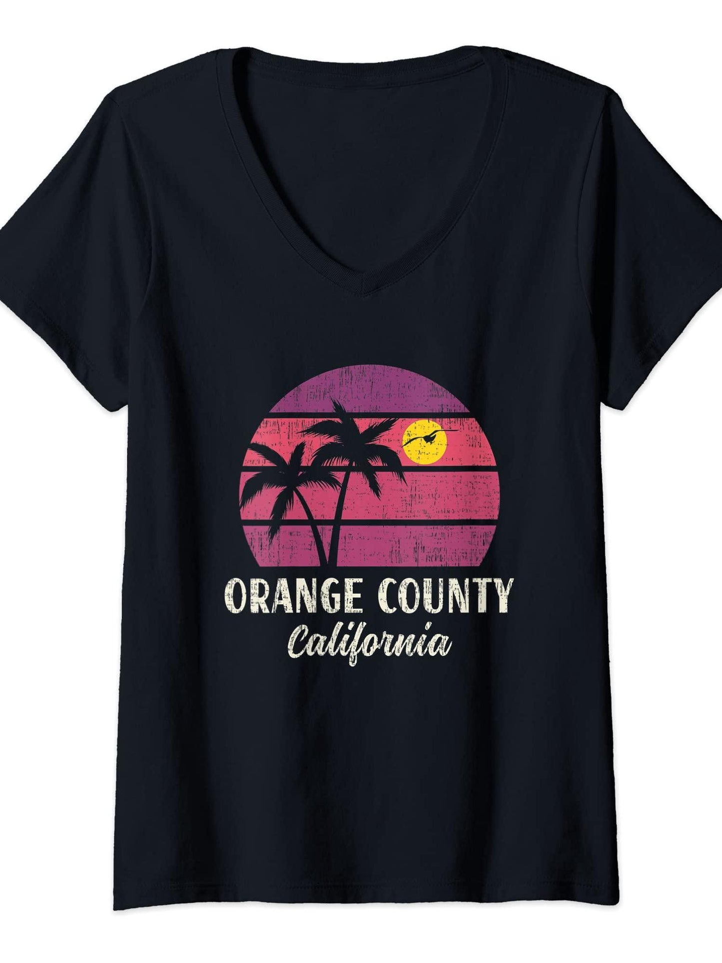 Womens Orange County Vintage 70s Palms Sunset Retro Design T-shirt Orange County 220gsm Cotton Round Neck Short Sleeve Casual Henley Shirt Men T-shirt