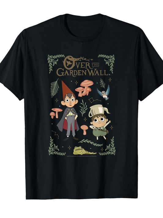 Over The Garden Wall Character Cottagecore Collage Cartoon T-shirt Garden 220gsm Cotton Round Neck Short Sleeve Casual Henley Shirt Men T-shirt