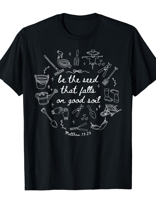 Boho Christian Plant Gardening Religious Bible Verse Garden T-shirt Garden 220gsm Cotton Round Neck Short Sleeve Casual Henley Shirt Men T-shirt