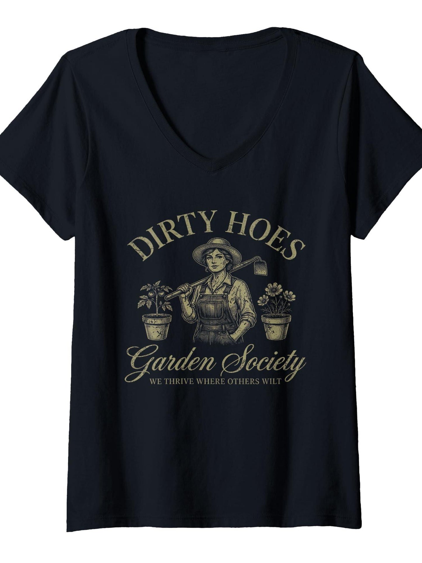 Women's Dirty Hoes Garden Society Tshirt Gardener Farmer Boho Flower T-shirt Garden 220gsm Cotton Round Neck Short Sleeve Casual Henley Shirt Men T-shirt