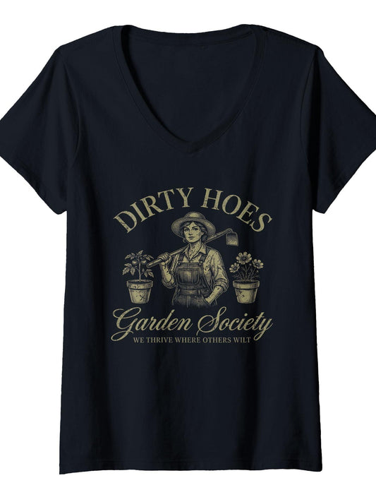 Women's Dirty Hoes Garden Society Tshirt Gardener Farmer Boho Flower T-shirt Garden 220gsm Cotton Round Neck Short Sleeve Casual Henley Shirt Men T-shirt