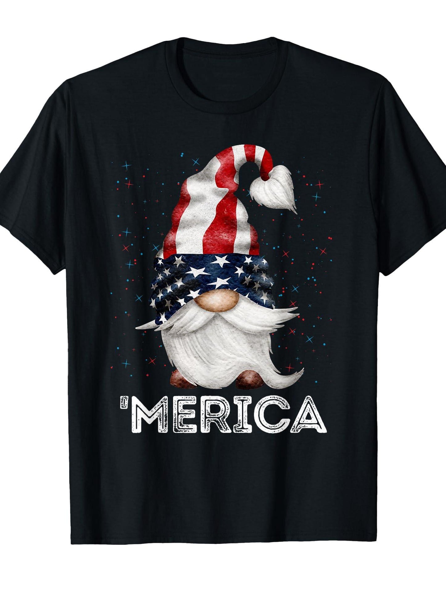 4th Of July Patriotic Gnome American Flag Colored Gnome T-shirt Garden 220gsm Cotton Round Neck Short Sleeve Casual Henley Shirt Men T-shirt