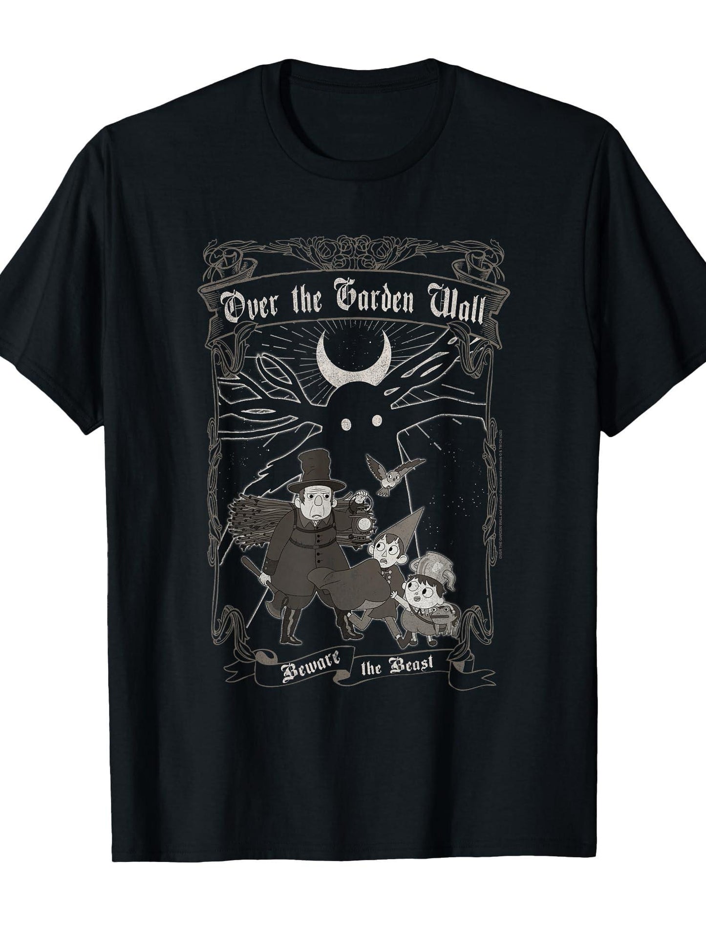 Over The Garden Wall Vintage Framed Scene Spooky Cartoon T-shirt Garden 220gsm Cotton Round Neck Short Sleeve Casual Henley Shirt Men T-shirt
